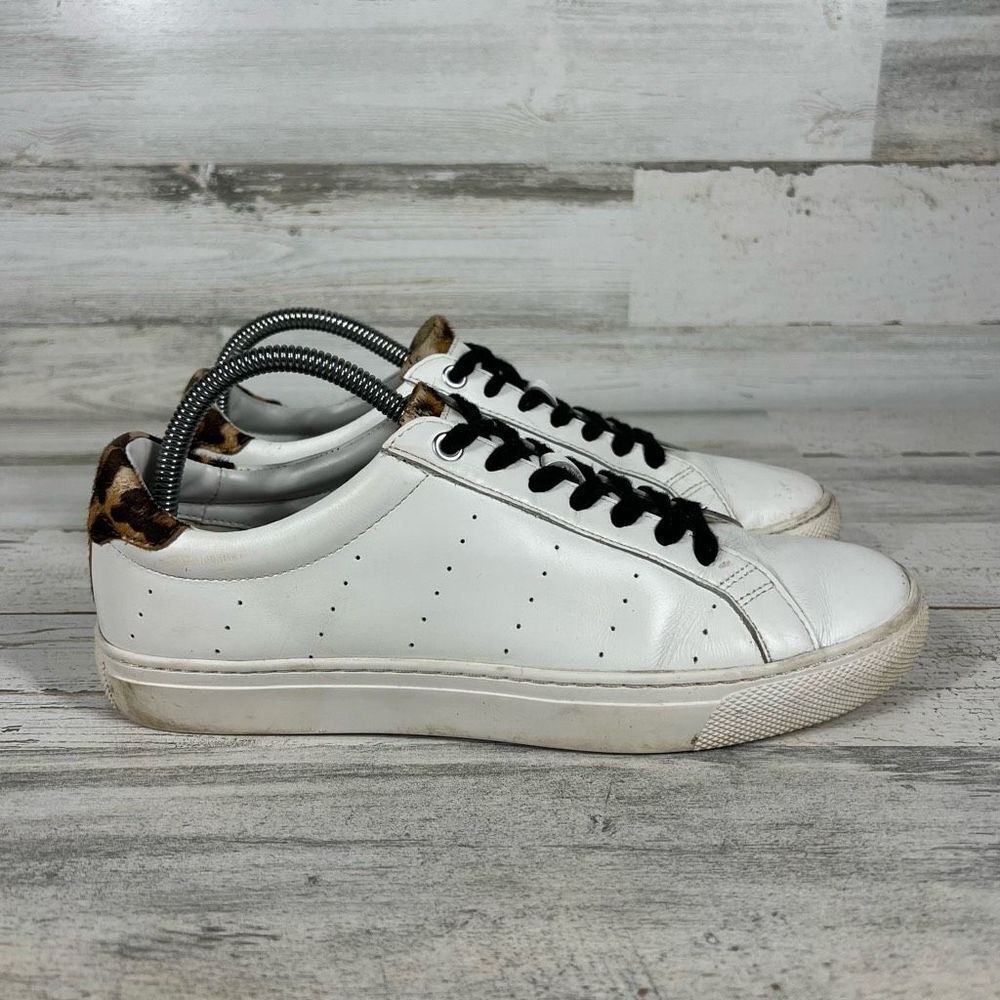 J Crew Sneakers Women's White Saturday Shoes Leopard Calf Hair L7197 US 9